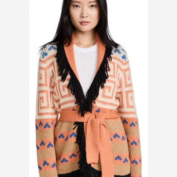 Mother Runaway Child Open Cardigan Fringe Coral Women’s Sz Large Alpaca NO BELT - Picture 2 of 14